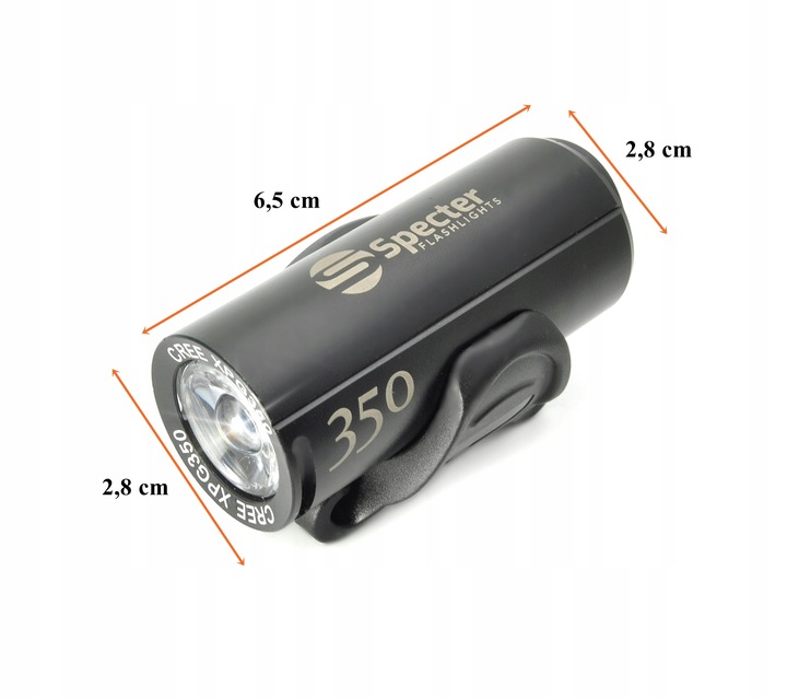 Przednia lampka ROWEROWA LED Specter XPG350 lm latarka uchwyt USB miejska