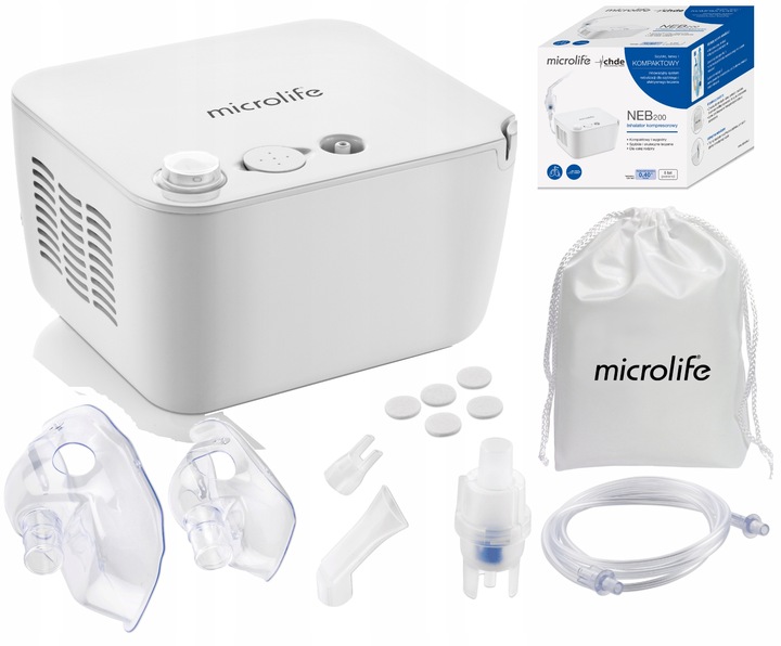 MICROLIFE INHALATOR NEBULIZATOR TŁOKOWY NEB 200 DLA DZIECI I DOROSŁYCH+ETUI