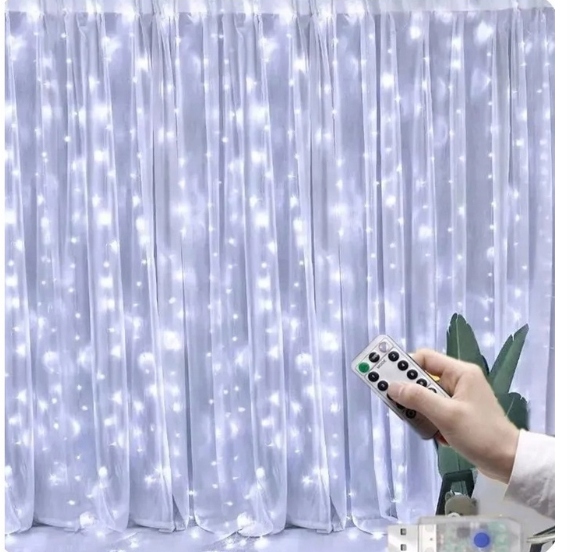 KURTYNA ŚWIETLNA kurtyna LED 2x2 m 200 LED USB pilot+ haczyki BIAŁY ZIMNY