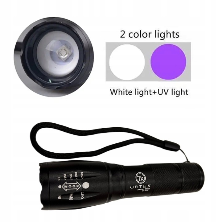 MOCNA LATARKA LED ZOOM + UV DO BURSZTYNÓW