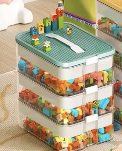 PUDEŁKO NA KLOCKI POJEMNIK NA LEGO PLASTIKOWE Z PRZEGRÓDKAMI 4 POZIOM dosmo