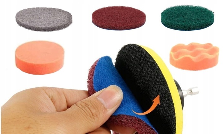 SZCZOTKI SPRZĄTAJĄCE CZYSZCZĄCE NA WIERTARKĘ WKRĘTARKĘ PADY NYLONOWE ZESTAW