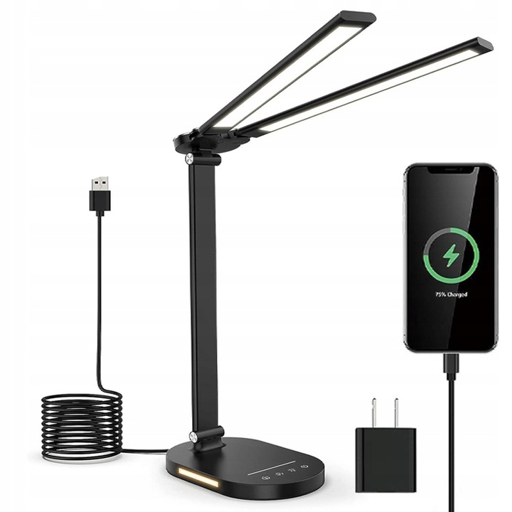 Podwójna Lampka Biurkowa LED Lampa na Biurko Kreślarska 24W Aluminium