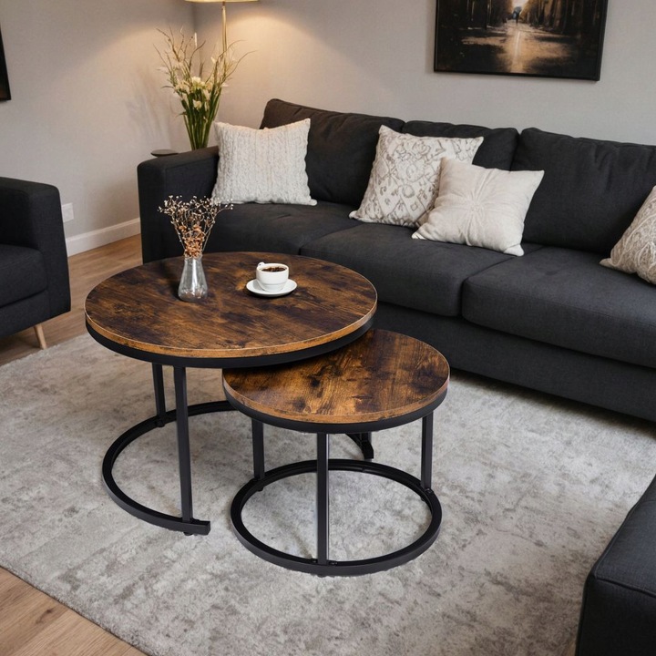 STOLIK KAWOWY RUSTYKALNY OKRĄGŁY ZESTAW STOLIKÓW KAWOWYCH ŁAWA LOFT