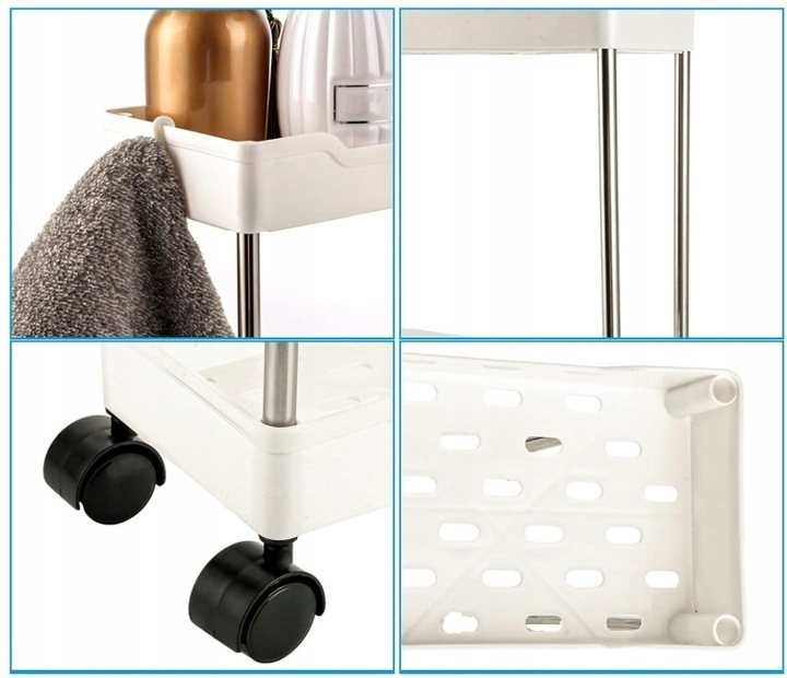 PÓŁKA ŁAZIENKOWA KUCHENNA SZAFKA NA KÓŁKACH ORGANIZER REGAŁ BIAŁY 3 POZIOMY