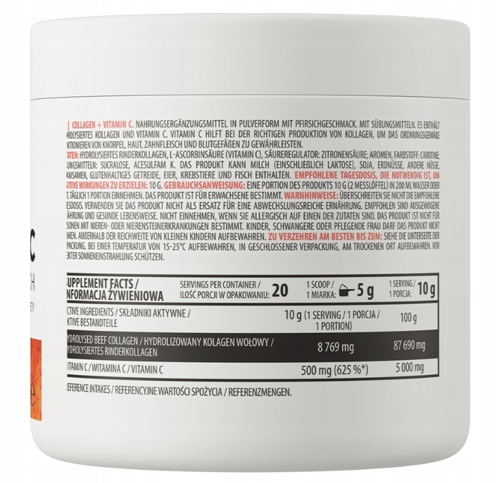 OstroVit Collagen + Vitamin C 200g Brzoskwinia Kolagen Witamina C Stawy