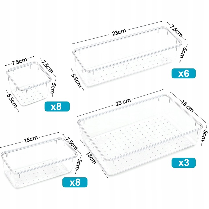 ORGANIZERY DO SZUFLADY NA PRZYBORY KOSMETYKI PRZEZROCZYSTE ZESTAW 25