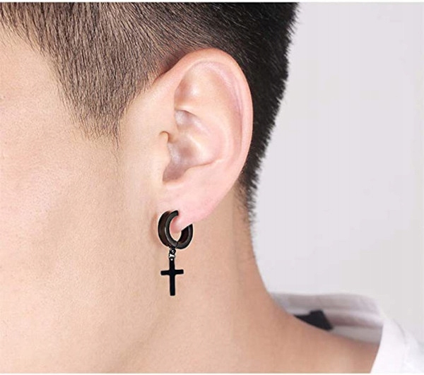 KOLCZYKI CZARNE KRZYŻYKI STAL CHIRURGICZNA