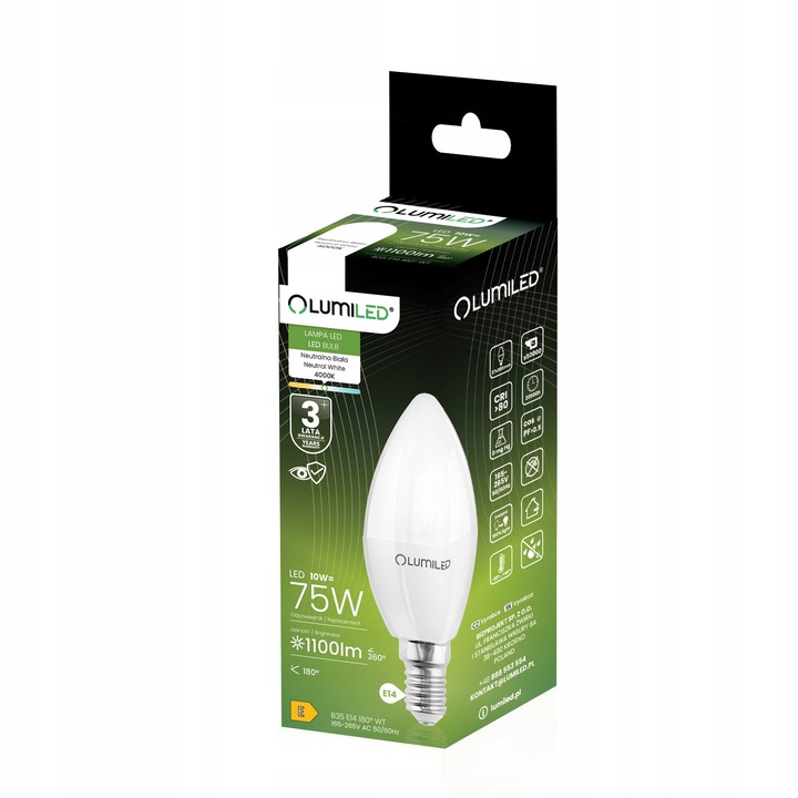 6x Żarówka LED E14 Świeczka 10W = 100W 4000K Neutralna LUMILED NIE