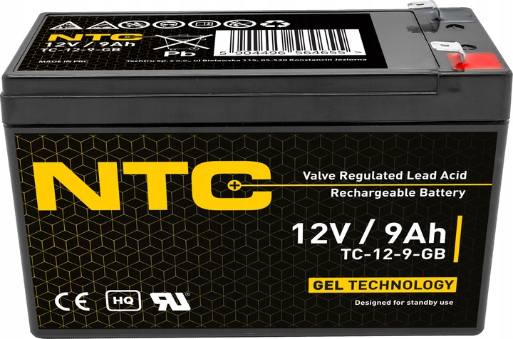 AKUMULATOR ŻELOWY BEZOBSŁUGOWY NTC 12V 9Ah (wymiar 7Ah, 7.5Ah, 9Ah, 10Ah)