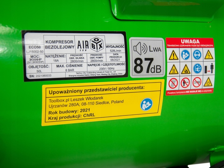 Kompresor Sprężarka 50l Bezolejowy 4 Tłoki 3kW Nabicie 1:06 Zestaw