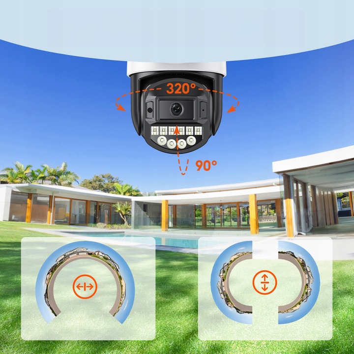 PODWÓJNA KAMERA 2W1 ZEWNĘTRZNA OBROTOWA IP WIFI 2x 5MPX QUAD HD MONITORING