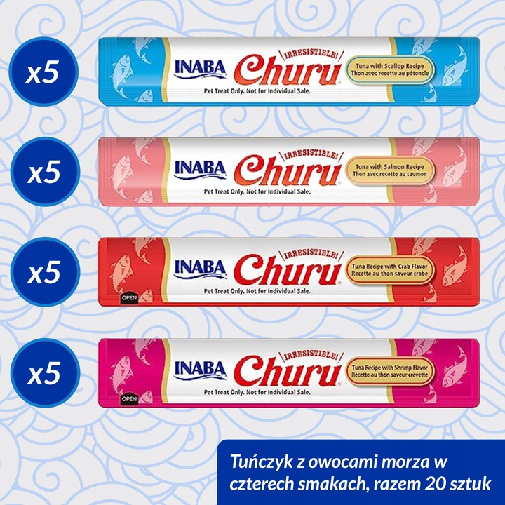 INABA CAT CHURU Przysmak dla KOTA tuńczyk owoce morza 20x14g