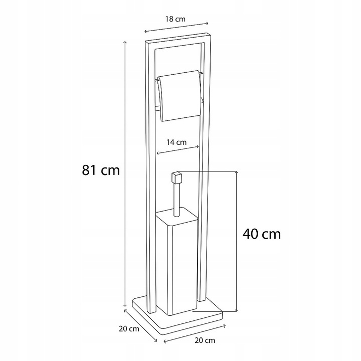 Stojak na papier toaletowy z uchwytem i szczotką do wc czarny bambus