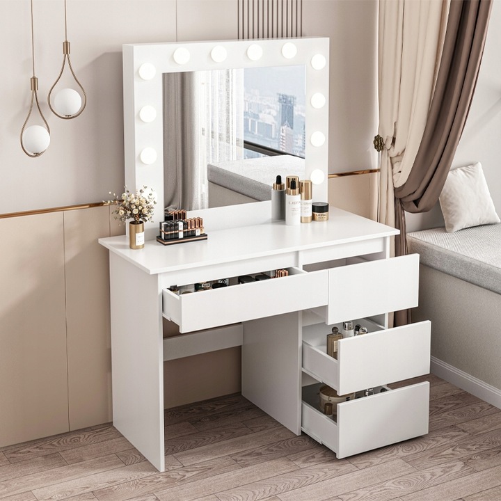 TOALETKA DO MAKIJAŻU WIZAŻU KOSMETYCZNA Z LUSTREM LED NOWOCZESNA LOFT