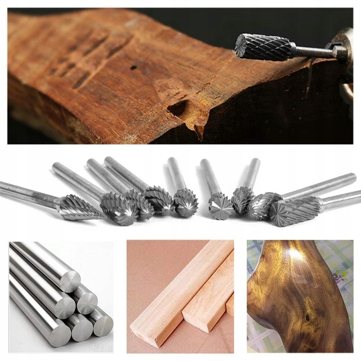 FREZY TRZPIENIOWE DO METALU 10SZT Z WĘGLIK WOLFRAMU Z WĘGLIKA