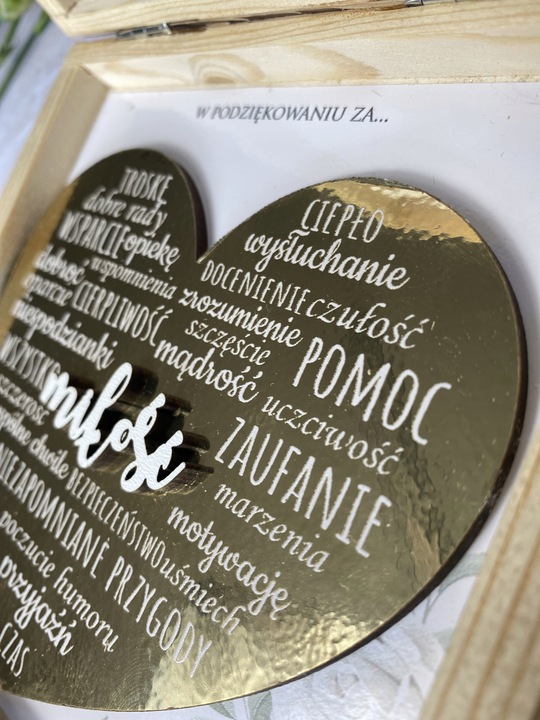 PODZIĘKOWANIE DLA RODZICÓW PUDEŁKO PREZENT ZŁOTE SERCE MAMY TATY UPOMINEK