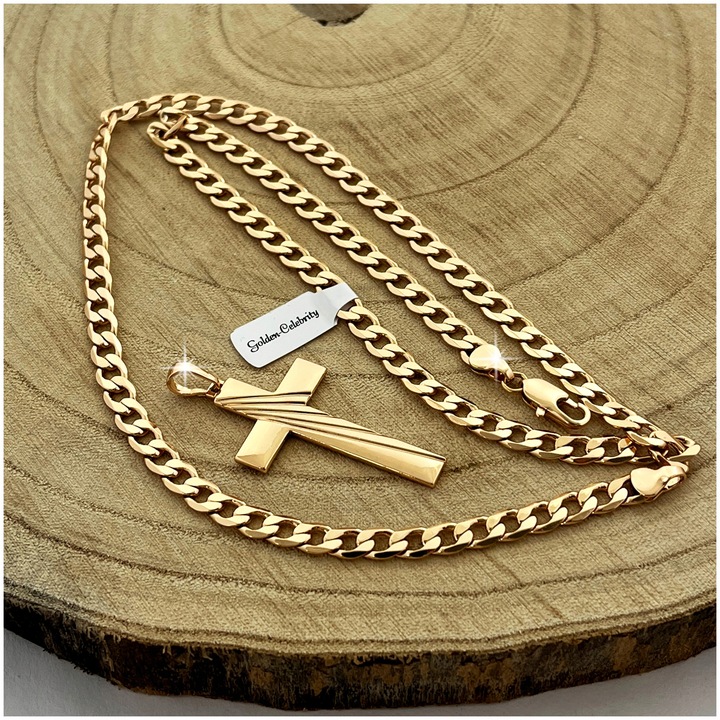 GRUBY ZŁOTY ŁAŃCUCH PANCERKA + KRZYŻYK 18K 50CM+GRATISY / PREZENT DLA NIEGO