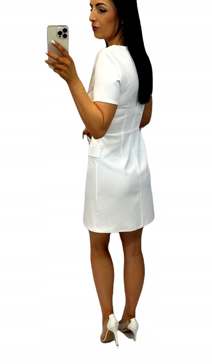 Sukienki Damskie na Komunię Chrzciny Sukienka Elegancka z Szarfą Ecru M