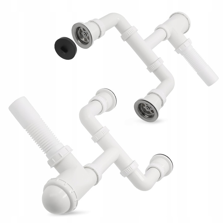 Syfon Zlewu DWUKOMOROWEGO 50 mm Odpływ PODWÓJNY Zlewozmywaka Sitko Manua W2