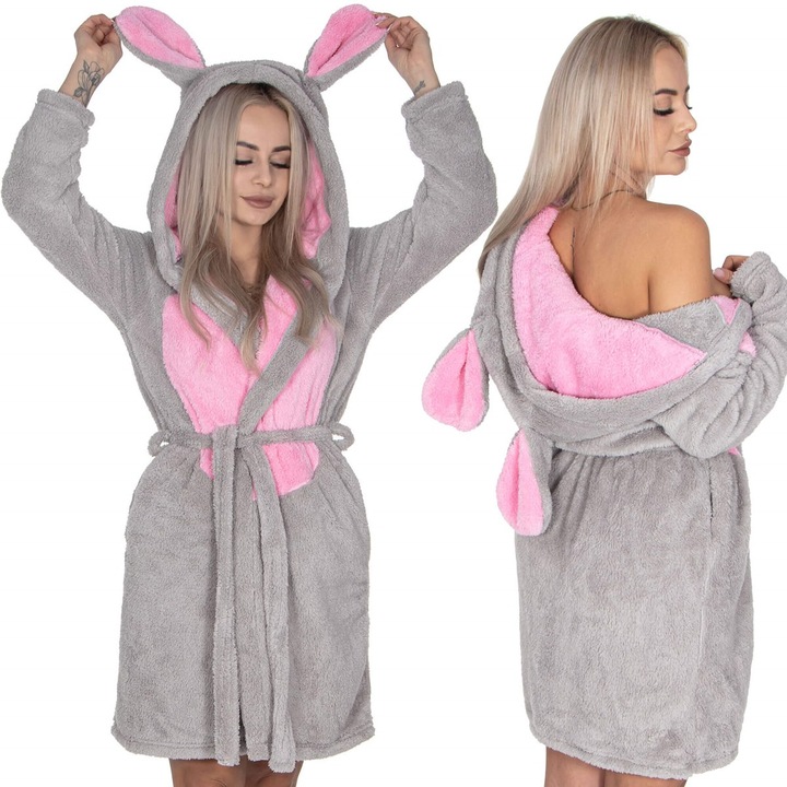 SZLAFROK DAMSKI CIEPŁY Z KAPTUREM R.S/M WIĄZANY W TALII GRUBY DŁUGI MIĘKKI