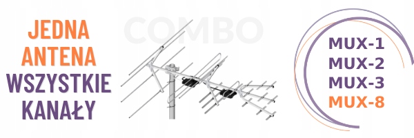 Antena TV UHF VHF Tri Digit Combo H/V DVB-T2 LNA-169 38dBi MUX-8 Dipol