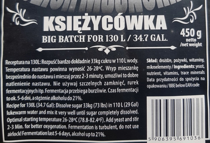 DROŻDŻE GORZELNICZE TURBO KSIĘŻYCÓWKA AŻ 130l 21%