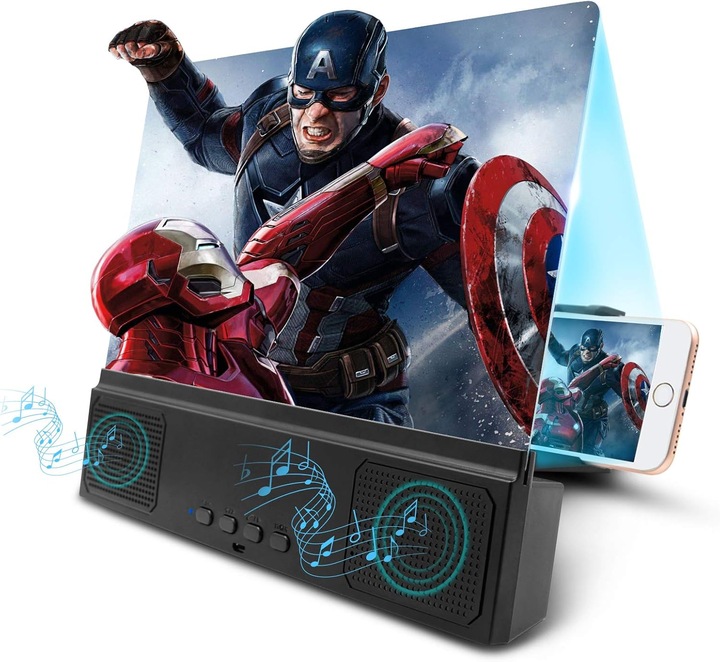 Szkło Powiększające Lupa 3D Ekran 12 Głośnik Bluetooth 2w1 Składany Uchwyt