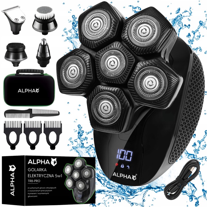 Golarka Męska Alpha 5W1 Maszynka + Trymer do Golenia Brody, Włosów i