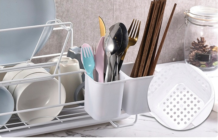 SUSZARKA DO NACZYŃ STOJĄCA BIAŁA DWUPOZIOMOWA OCIEKACZ Z TACKĄ W