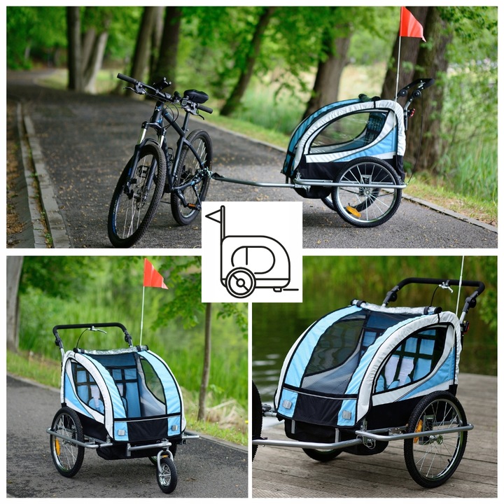 PRZYCZEPKA ROWEROWA PRO Z AMORTYZACJĄ 3w1 + OŚWIETLENIE LED