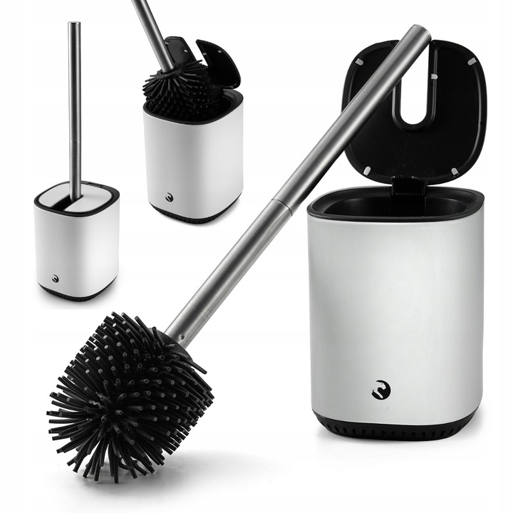 SZCZOTKA DO WC SILIKONOWA BIAŁA TOALETOWA STAL NIERDZEWNA METALOWY STOJAK
