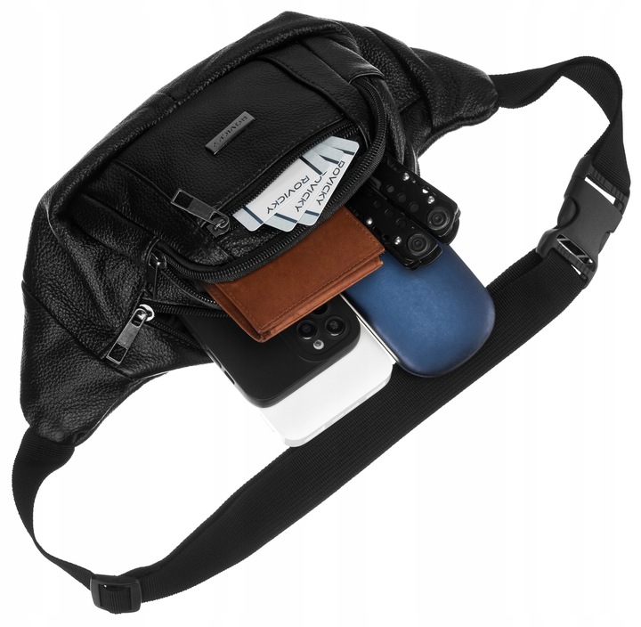 Saszetka męska nerka elegancka ze skóry naturalnej na pasku skórzana