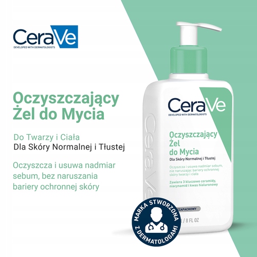 CeraVe, żel do mycia z ceramidami dla skóry normalnej i tłustej, 473