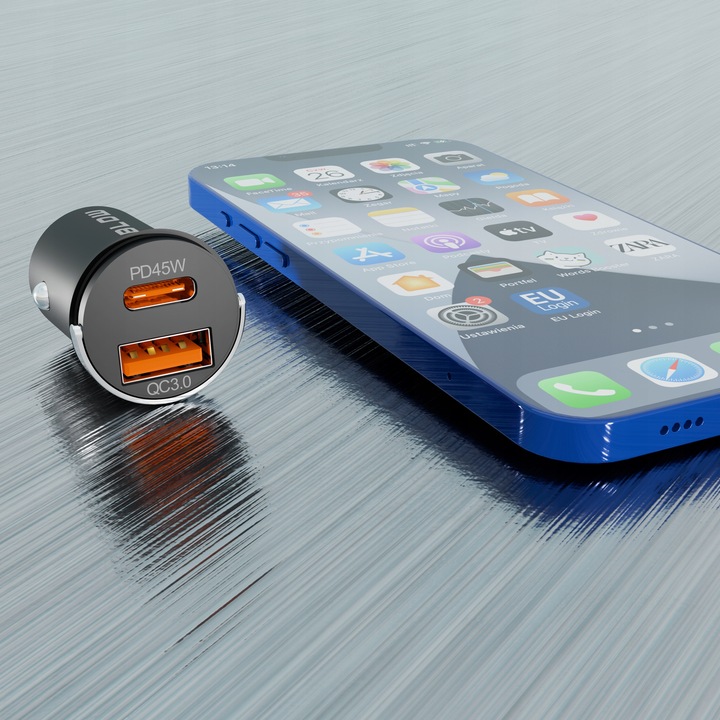 MOCNA ŁADOWARKA SAMOCHODOWA SZYBKIE ŁADOWANIE PD QC 45W USB-C 3,1A KABEL 1M
