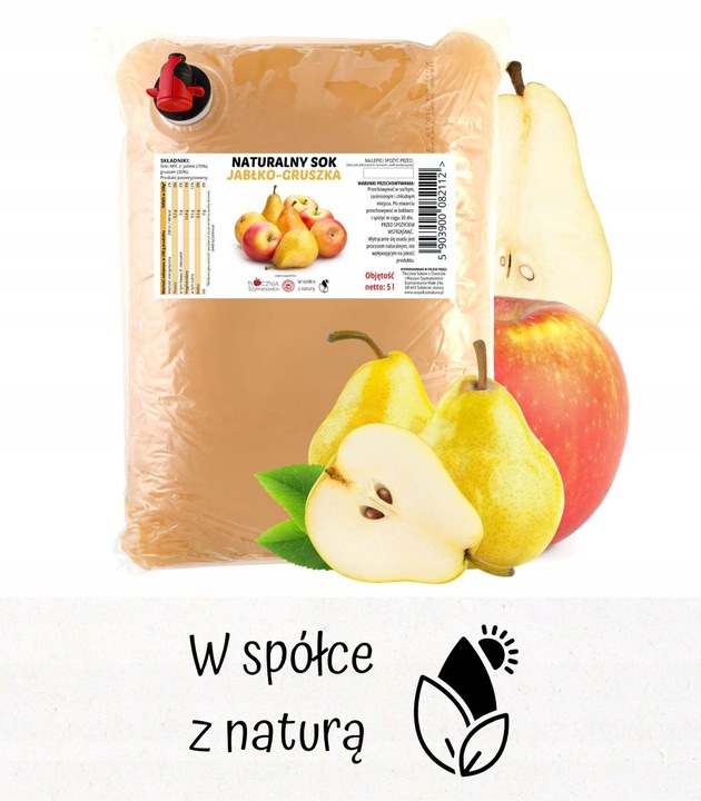 Sok JABŁKO GRUSZKA TŁOCZONY NATURALNY 100%NFC 5L
