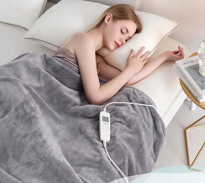 DUŻY 160x120 Koc Elektryczny Pluszowy Mata grzewcza Pilot LCD Timer 160W