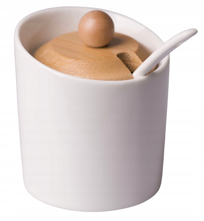 CUKIERNICA CUKIERNICZKA Z ŁYŻECZKĄ Z POKRYWKĄ BIAŁA POJEMNIK NA CUKIER