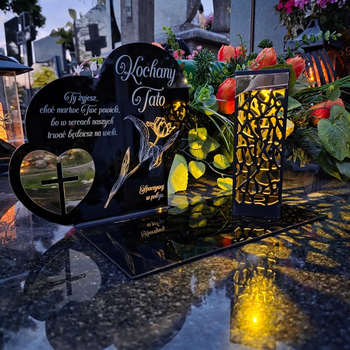 ZNICZ SOLARNY z Grawerem Wieczna Lampka Latarenka LED STATUETKA dla taty