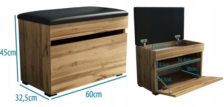 Szafka na buty 60 z siedziskiem 60cm dąb wotan 60cm