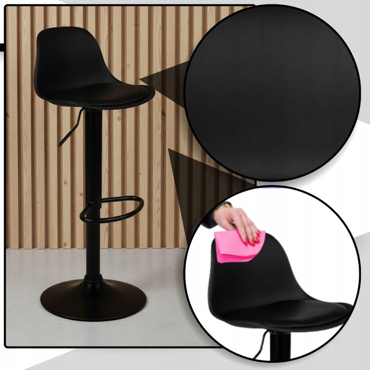 Hoker barowy plastikowy czarny obrotowy regulowany ekoskóra do wyspy