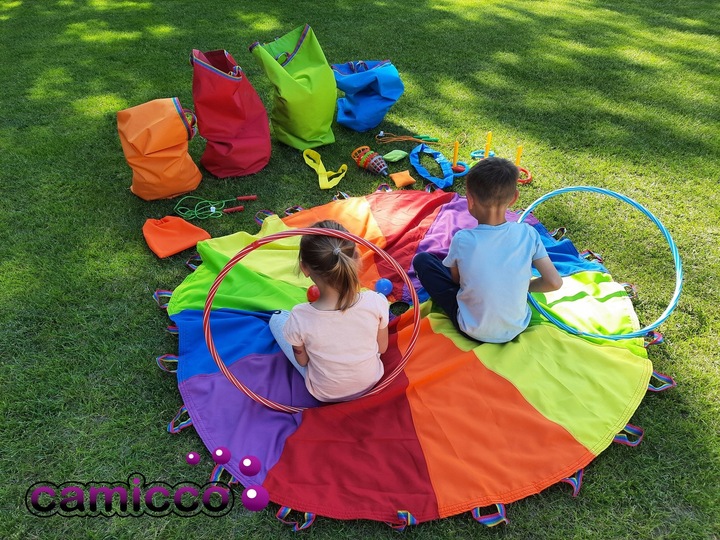 GUMA SENSORYCZNA tęczowa ANIMACYJNA do tańca gumy zabaw animatorów 7 m