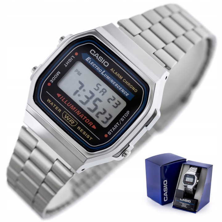 ZEGAREK MĘSKI CASIO RETRO VINTAGE A168WA stoper alarm datownik +BOX