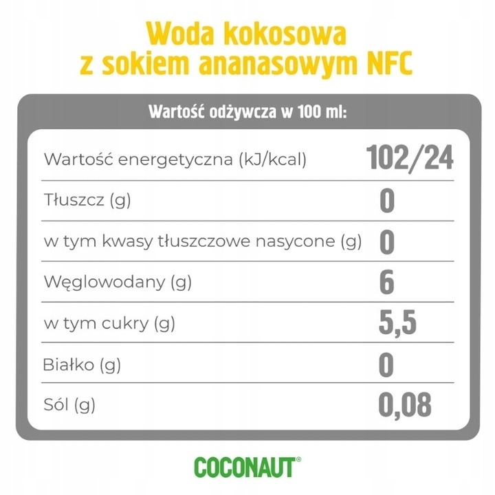 Woda kokosowa Coconaut z sokiem ananasowym 12 x 320ml niegaz