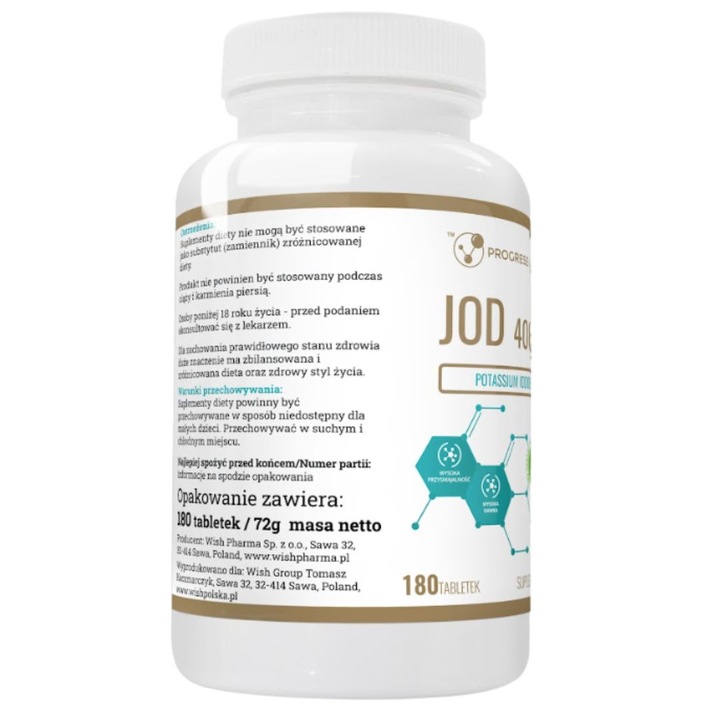 Progress Labs Jod Jodek potasu 400mcg 180 tabletek