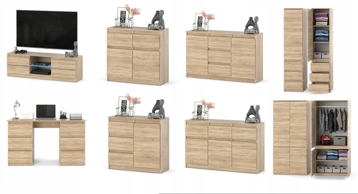 Komoda 120cm szafka z szufladami Sonoma Aga do salonu duza