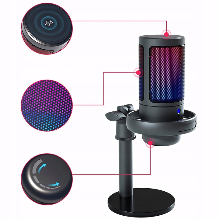 MIKROFON GAMINGOWY USB DO KOMPUTERA POP-FILTER POJEMNOŚCIOWY WYCISZ FUNKCJA