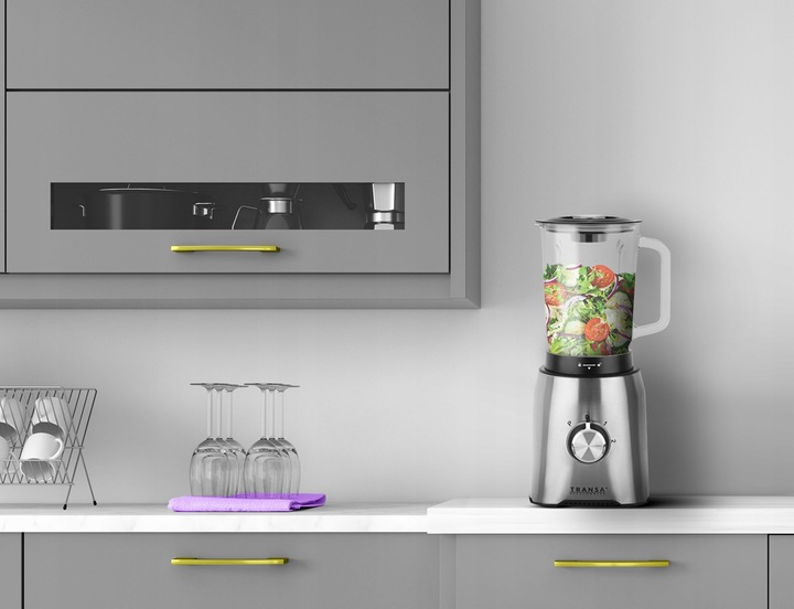 BLENDER KIELICHOWY SZKLANY do owoców i warzyw Kruszy Lód TRANSA 1600W