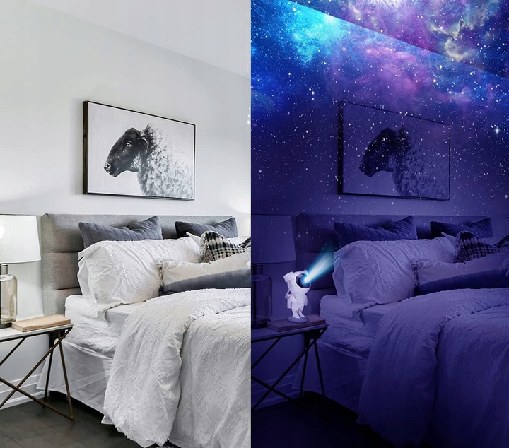 PROJEKTOR GWIAZD ASTRONAUTA GWIEŹDZISTE NIEBO NOCNA LAMPKA DLA DZIECI LED