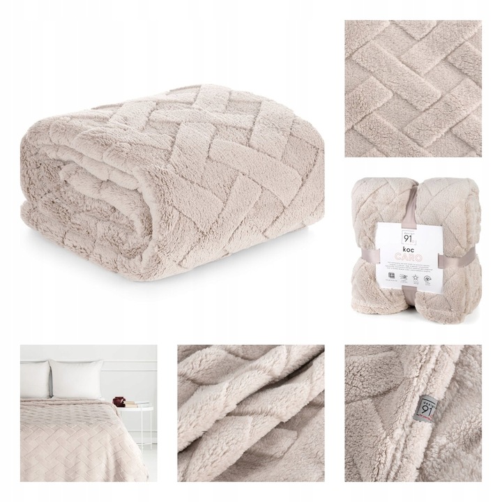 MIĘKKI KOC PLED GRUBY PUSZYSTY TŁOCZONY 200x220 NARZUTA NA ŁÓŻKO KANAPĘ